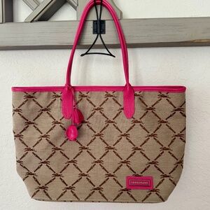 New Longchamp Horse Logo Tote Beige Rose Pink Purse Bag